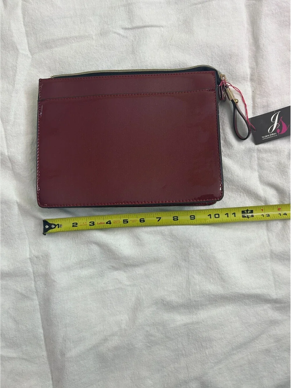 Vintage Jane Shilton UK Burgundy Patent Leather Clutch Bag Pouch Wristlet NWT